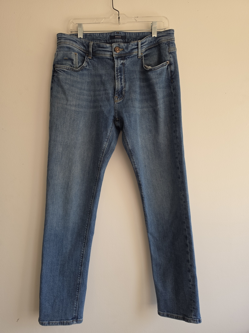 Boggi Milano Men's Straight Cotton Jeans - Medium Wash Denim Size 36 Luxury